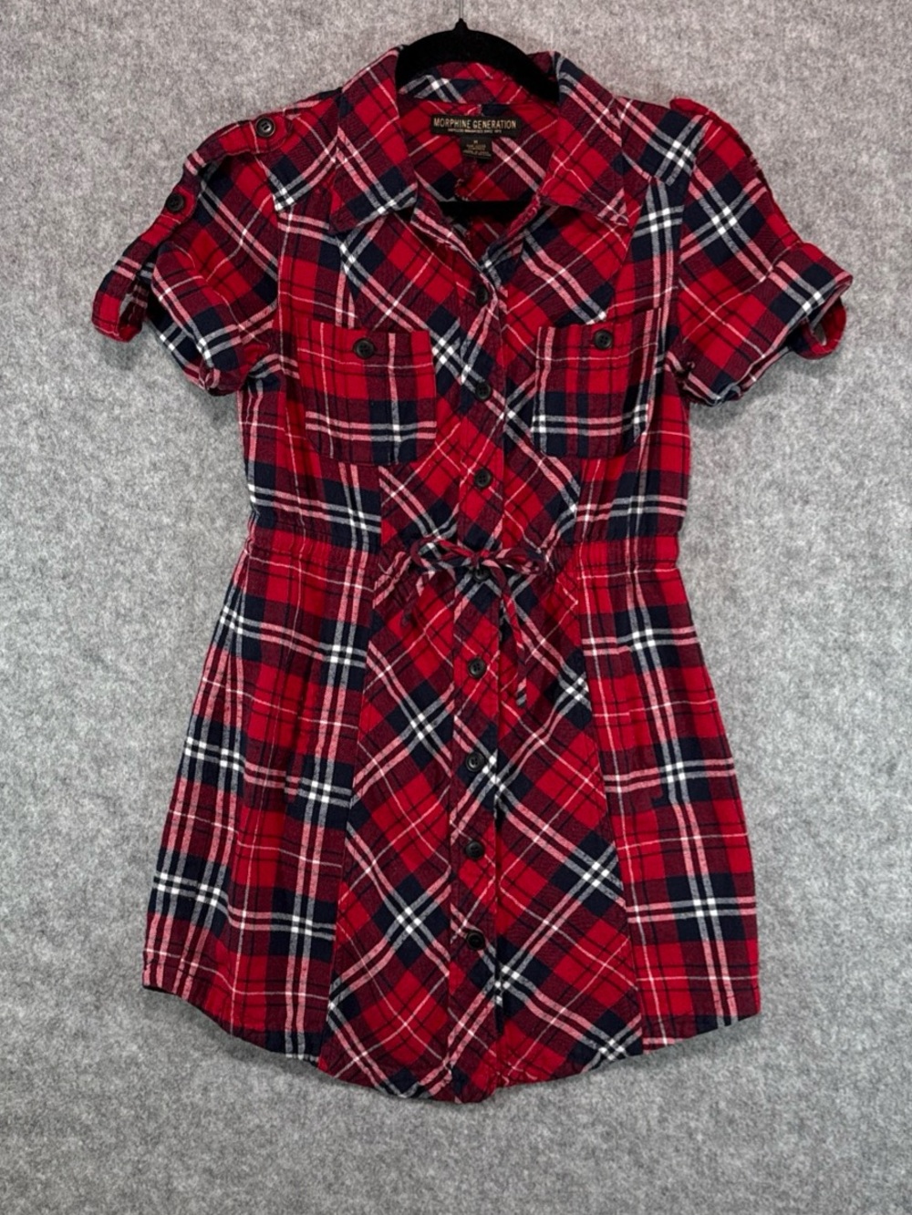 Morphine Generation Plaid Shirt Dress - Womens M - Red Grunge Rock Metal Y2K